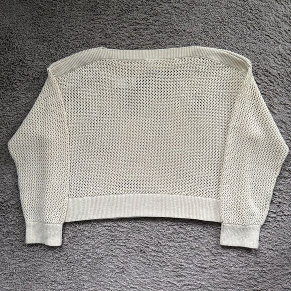 Old Navy Women Sweater PM Beige Boat-Neck Open-Stitch Long Sleeve #664082 NWT - Picture 2 of 10